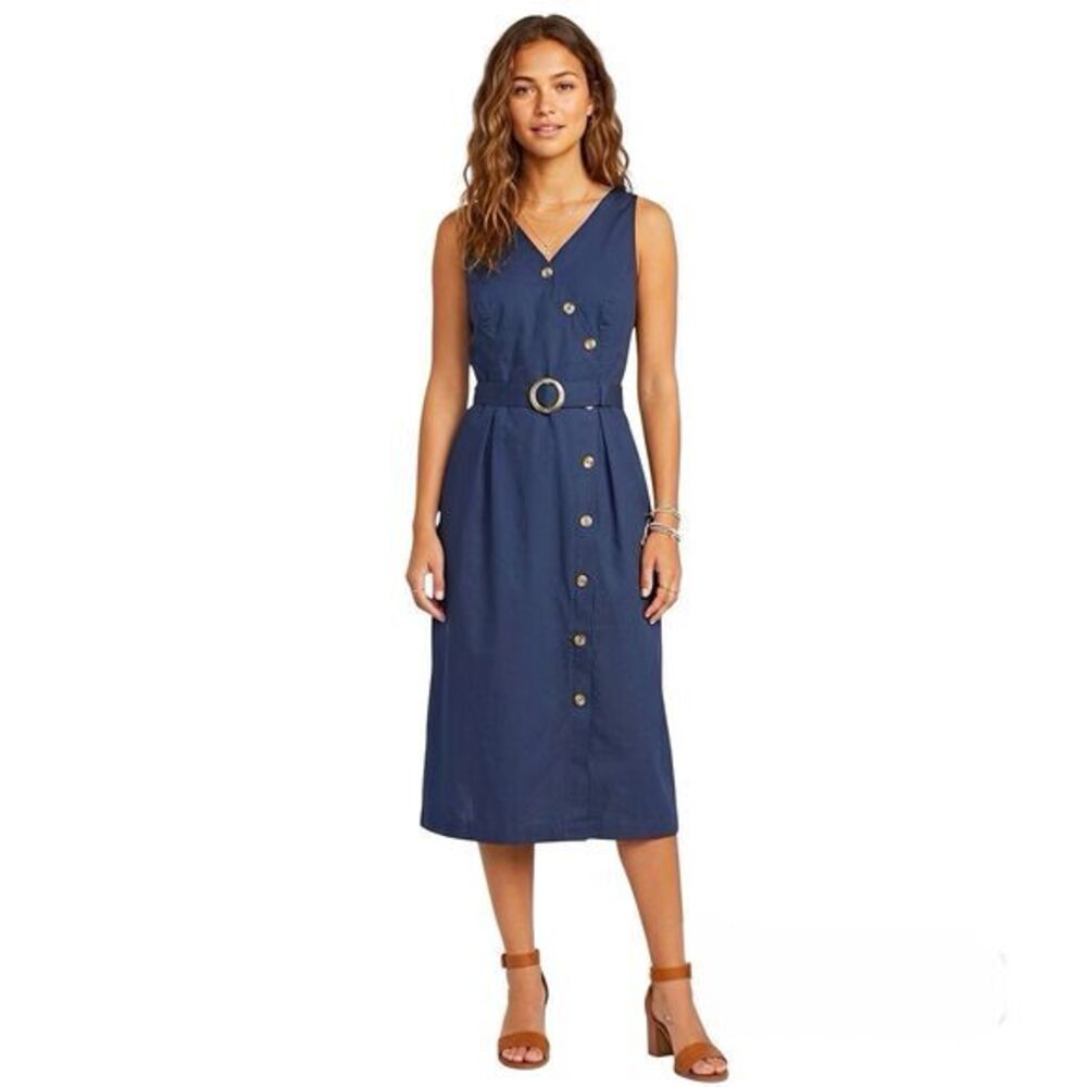 Time And Tru Dress Womens Sz Medium Sz 8-10 Blue Belt Cove Boho Bohemian Casual